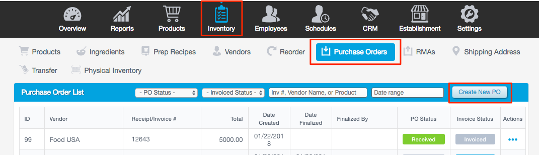 creating purchase orders revel systems help site how to create purchase order