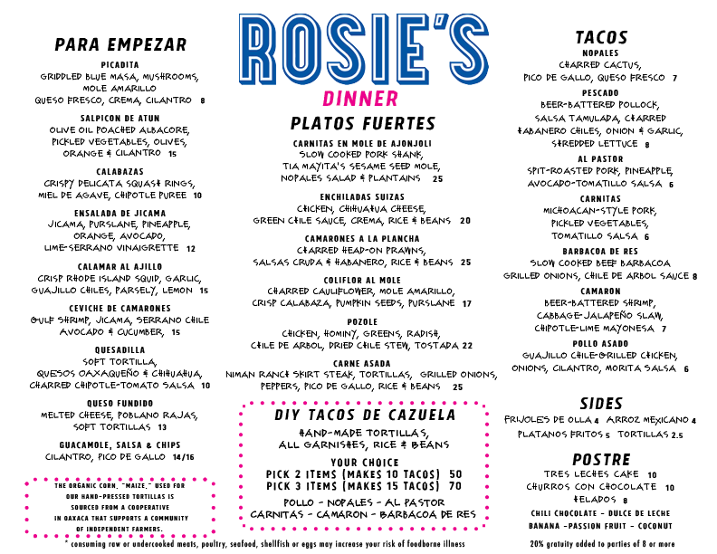 ROSIE'S Menus