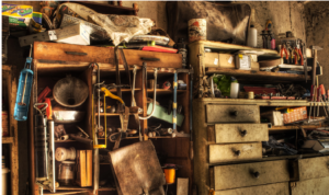 Messy garage scene