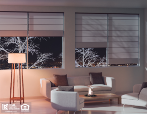 East Haven Living Room in the Evening with Beautiful Shades