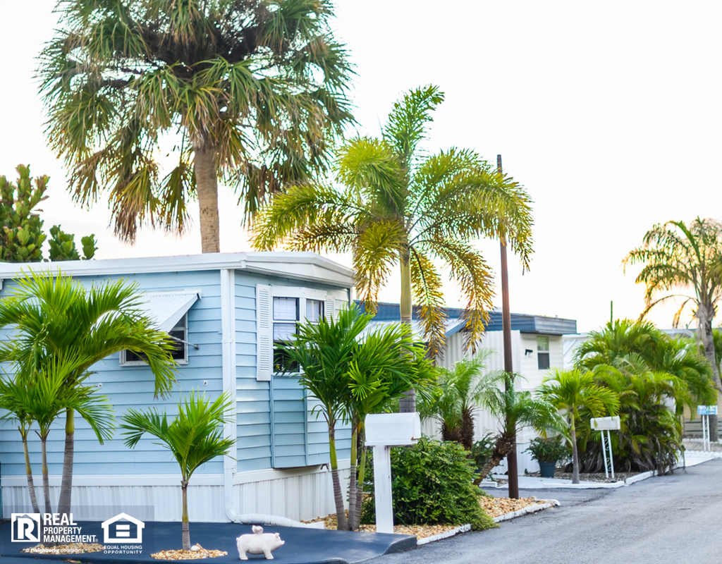 Community of Trailer Mobile Homes in Sunny Neighborhood