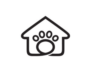 basic illustration of outline of house with large paw print in the middle