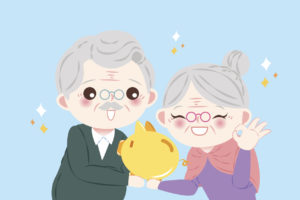Cartoon Older Couple Holding a Piggybank