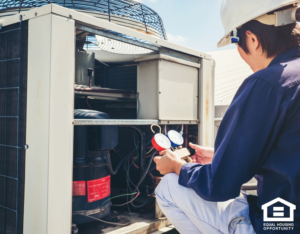 Technician Checking Air Conditioner at a Rental Home in Owings Mills
