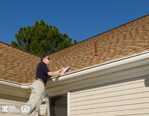 Home inspector examines a residential roof vent pipe.