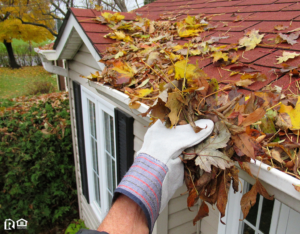 Mesa Rain Gutter Full of Leaves Being Cleaned Out