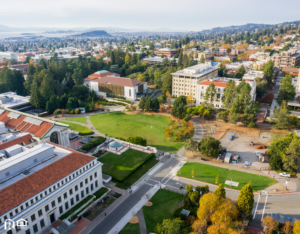 Aerial View of College Campus and Surrounding Area