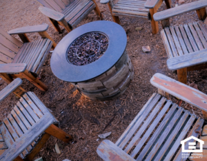 Wildewood Rental Property with a Firepit Installed in the Backyard