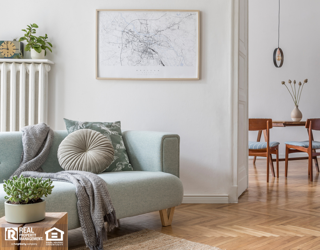 Stylish Living Room in Lexington Park with Reclaimed Wood Flooring