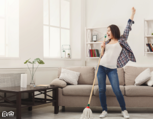Chesterfield County Woman Tidying the Living Room
