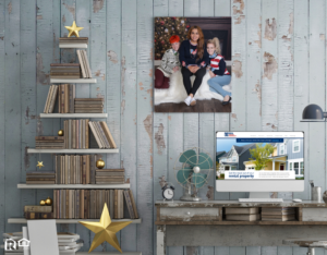 A Christmas Tree Made Out of Shelves and Books in a Small Living Room