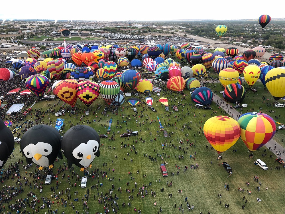 Hot air balloons seen from the air