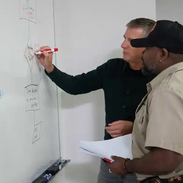 two people at a whiteboard
