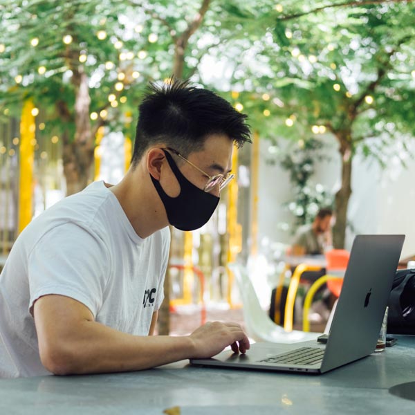 student working on laptop