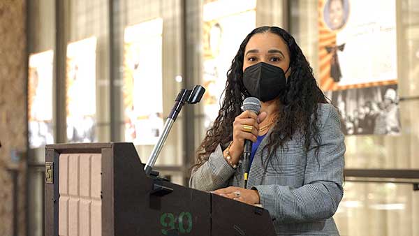 Dr. King speaking at Día de los muertos event