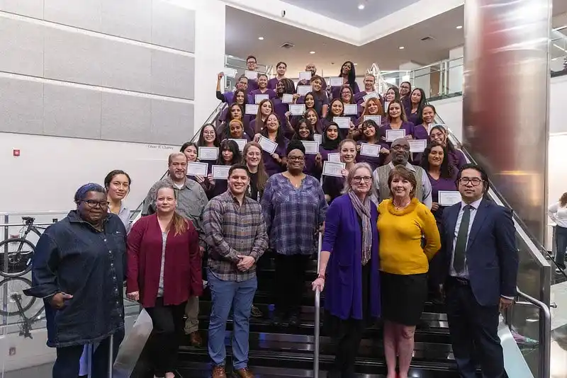 group of people on a staircase