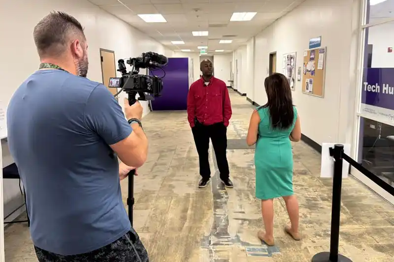 Student being interviewed