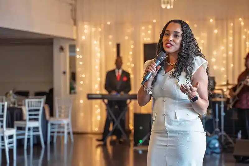 Tina King speaking before a crowd