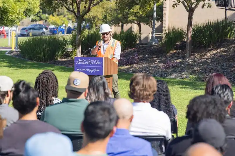 Speaker speaking at podium