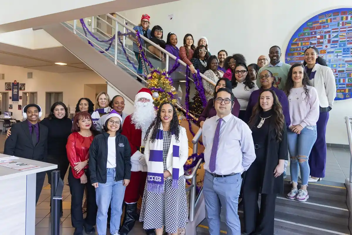 group of people on a staircase