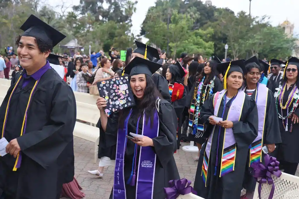 line of students at graduation ceremony