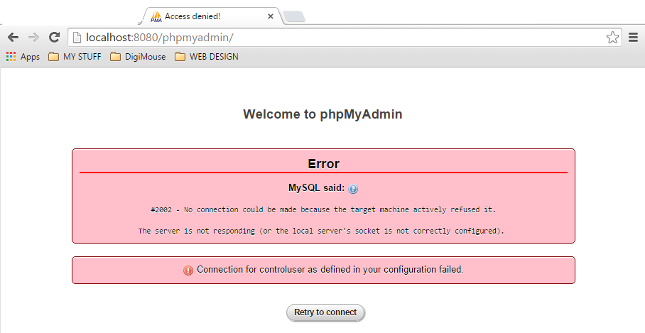 phpmyadmin error Image of phpmyadmin error