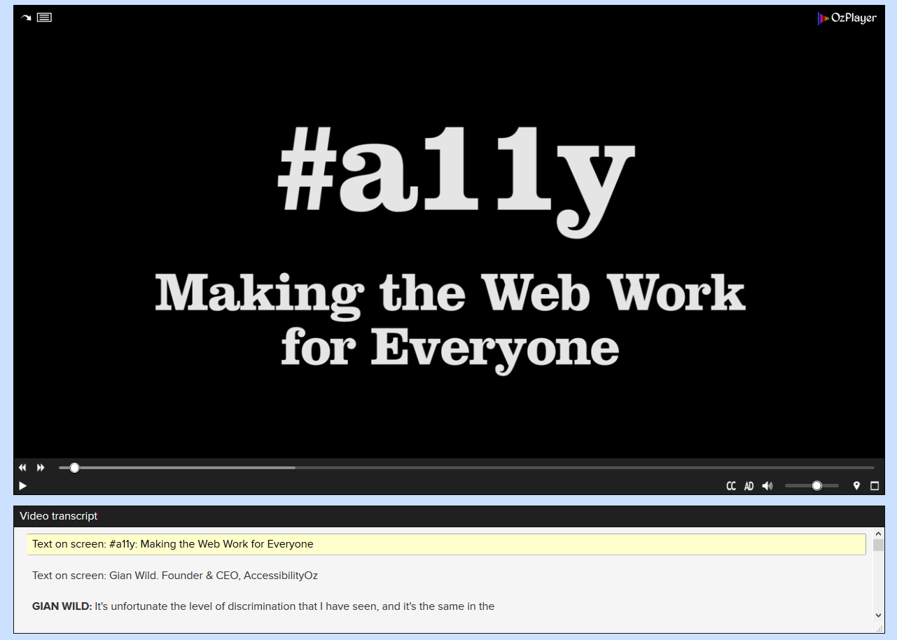 Media player with an interactive transcript
