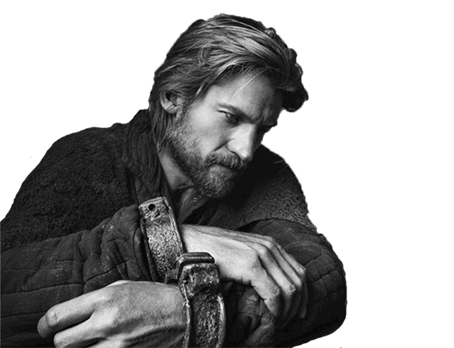 Black and white photograph of Nikolaj Coster-Waldau as Jamie Lannister