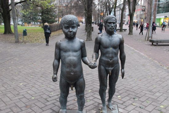 Father and Son' sculpture