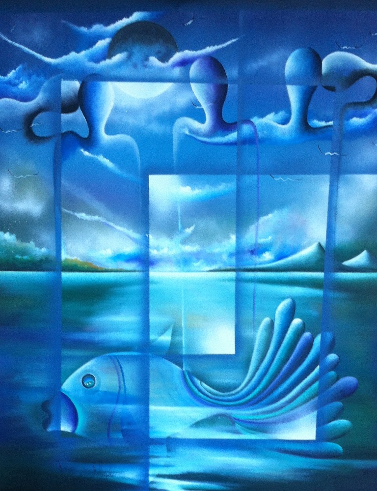 La obra Luna y Simbología, acrílico y óleo sobre tela del pintor Jamir Mejía. LAPRENSA/Cortesía/Fernando López