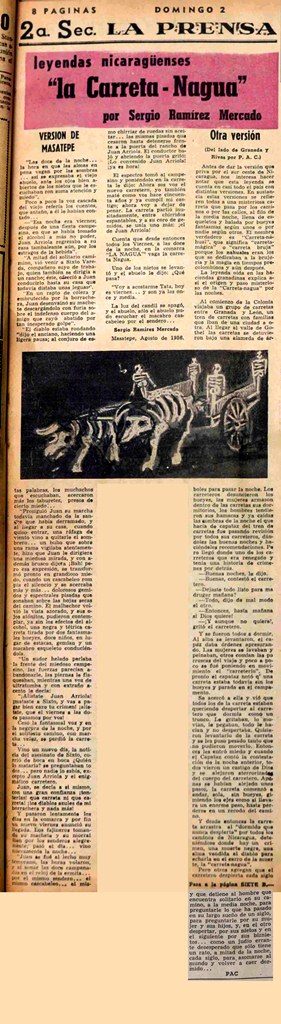 "la Carreta-Nahua", parimer cuento de Sergio Ramírez publicado en el Suplemento Dominical de LA PRENSA, un 2 de septiembre de 1956. LA PRENSA/Reproducción/ Wilmer López