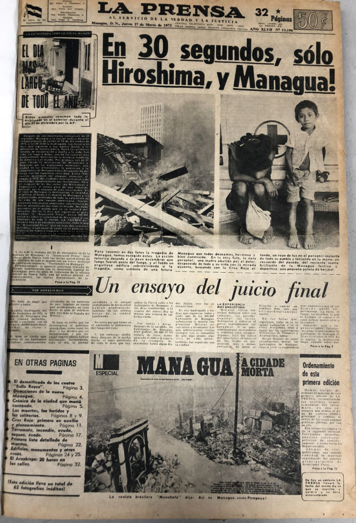 La primera edición del diario LA PRENSA de 1973 fue publicada el jueves 1 de marzo, cuando el periódico se repuso del colapso de su edificio en el centro histórico de Managua. LA PRENSA / Reproducción.