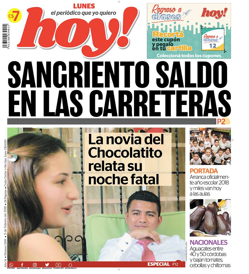 Esta es la primera portada del Periódico Hoy con renovada imagen. LA PRENSA/ CORTESÍA