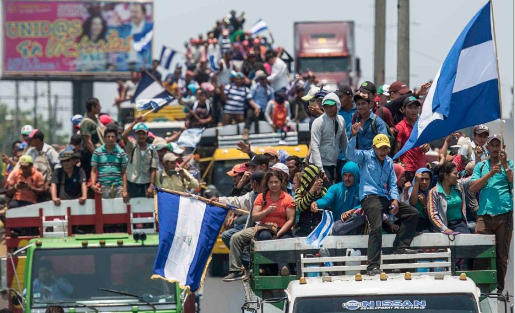 Esta es la segunda vez que los campesinos del movimiento anticanal llegan a Managua para marchar sin bloqueos de la Policía Nacional. LA PRENSA/ ÓSCAR NAVARRETE