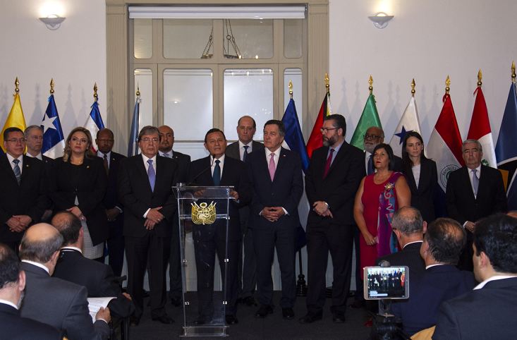 Los ministros de Relaciones Exteriores y delegados del Grupo de Lima, formado por catorce países americanos contrarios al Gobierno del presidente venezolano, Nicolás Maduro. LA PRENSA/ EFE