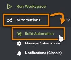 Selecting Build Automation from the FME Server menu