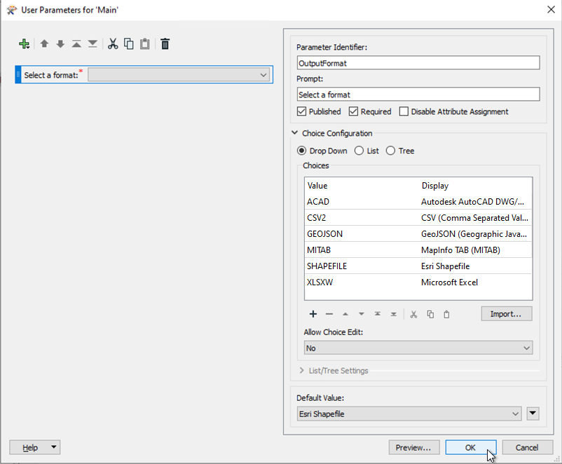 Setting up parameter