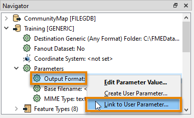 Linking a parameter to a user parameter