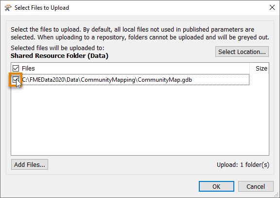 Selecting files to upload