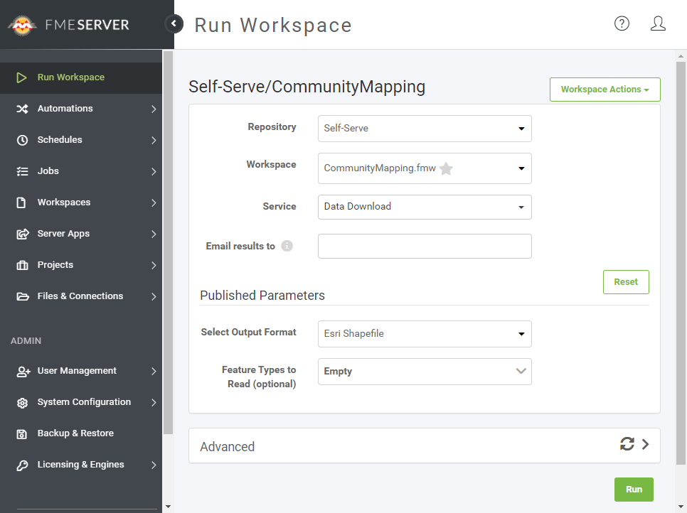 Running workspace
