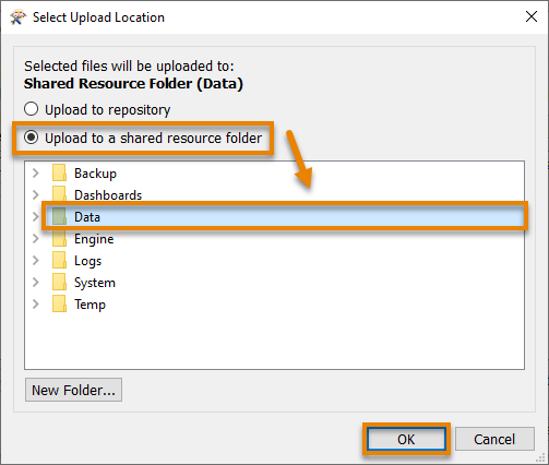 Uploading to a shared resource folder