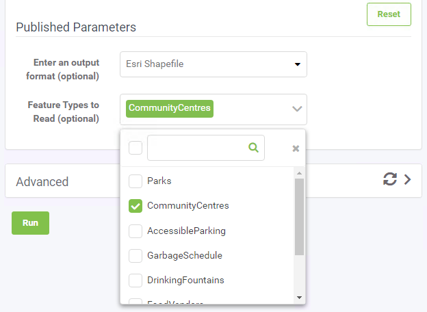 Selecting Feature Types to Read on FME Server
