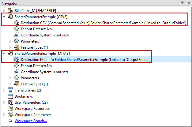 Viewing the sharing of the OutputFolder user parameter