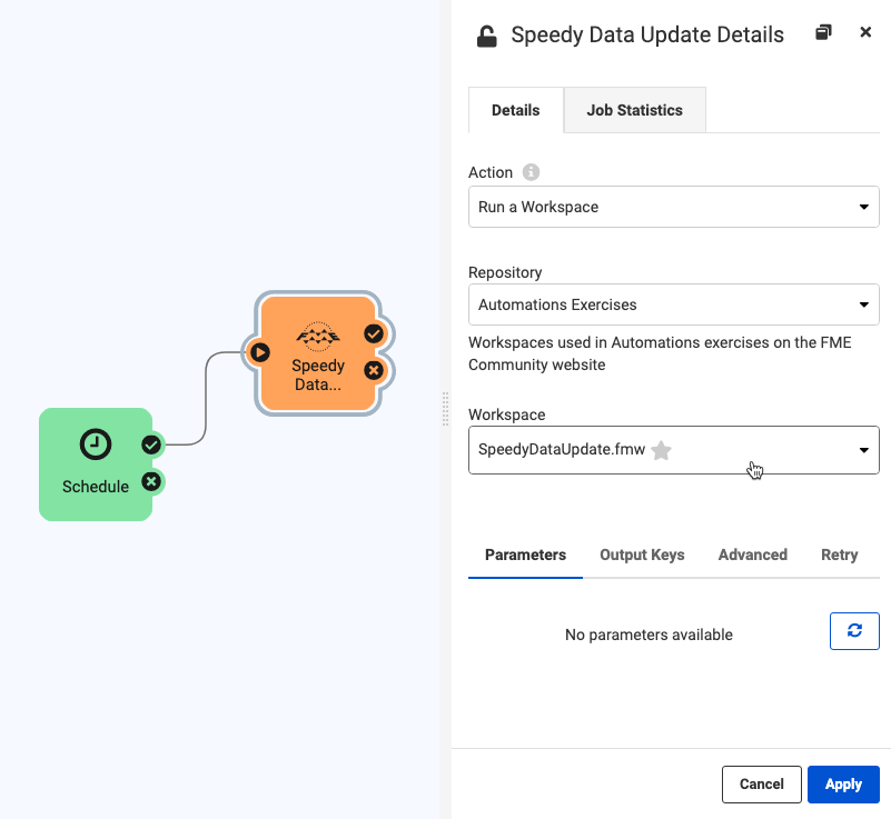 Setting Run Workspace Action #1