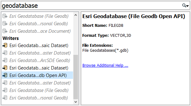 Searching for "geodatabase" using Quick Add