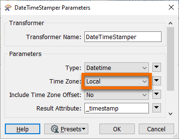 Setting the DateTimeStamper parameters