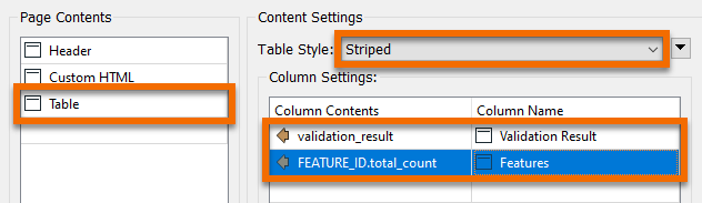 Setting the Table parameters