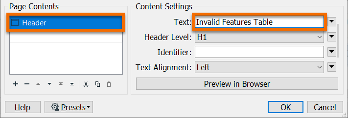 Setting the Header parameters