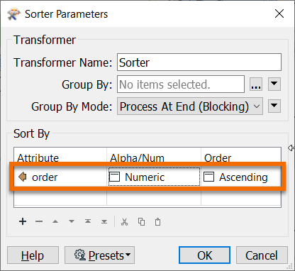 Setting Sorter parameters