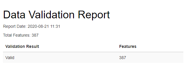 Data Validation Report with valid features